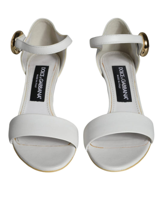Dolce & Gabbana White Leather Heels Keira Sandals Shoes - SMARTMARTNZ