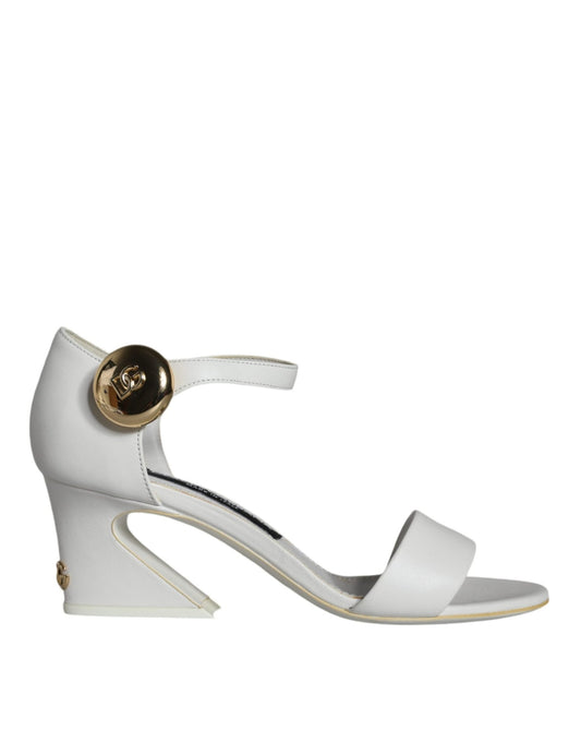 Dolce & Gabbana White Leather Heels Keira Sandals Shoes - SMARTMARTNZ