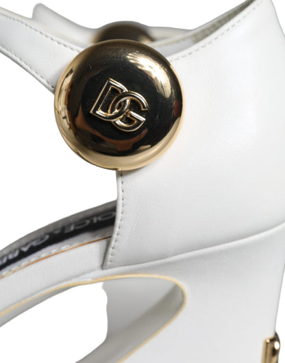 Dolce & Gabbana White Leather Heels Keira Sandals Shoes - SMARTMARTNZ