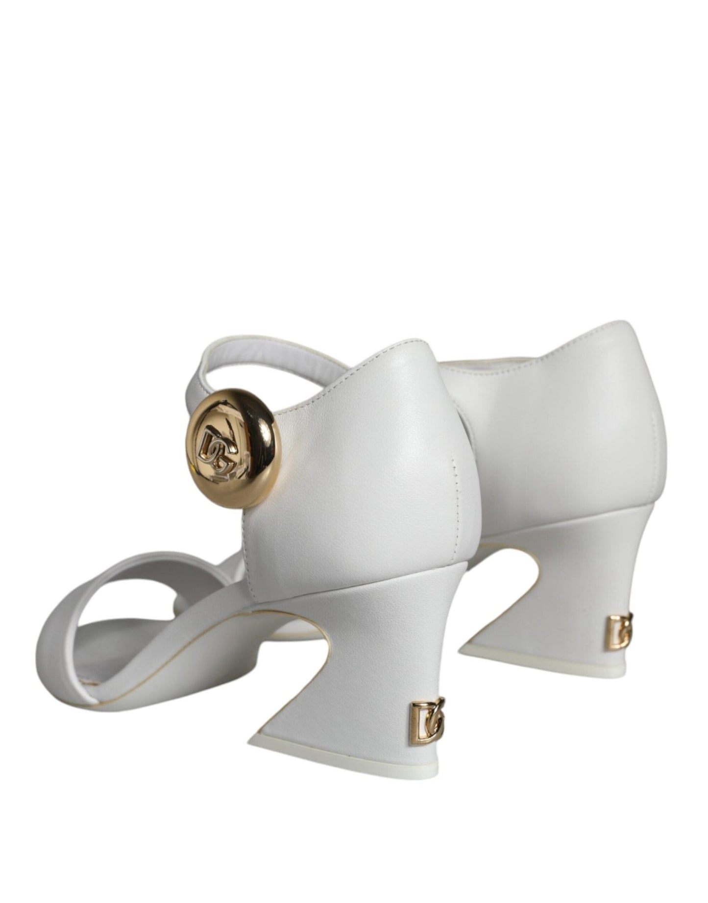 Dolce & Gabbana White Leather Heels Keira Sandals Shoes - SMARTMARTNZ