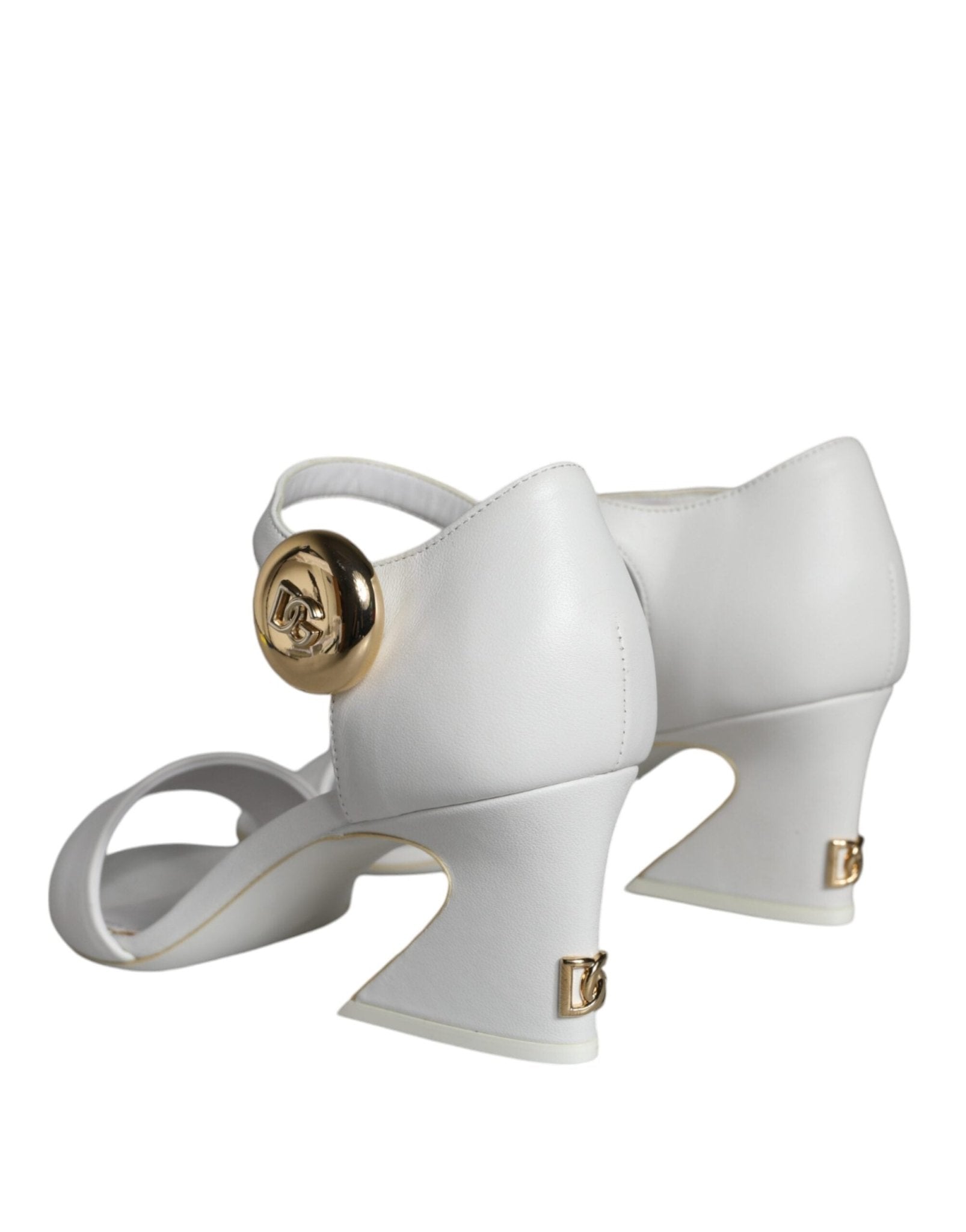 Dolce & Gabbana White Leather Heels Keira Sandals Shoes - SMARTMARTNZ