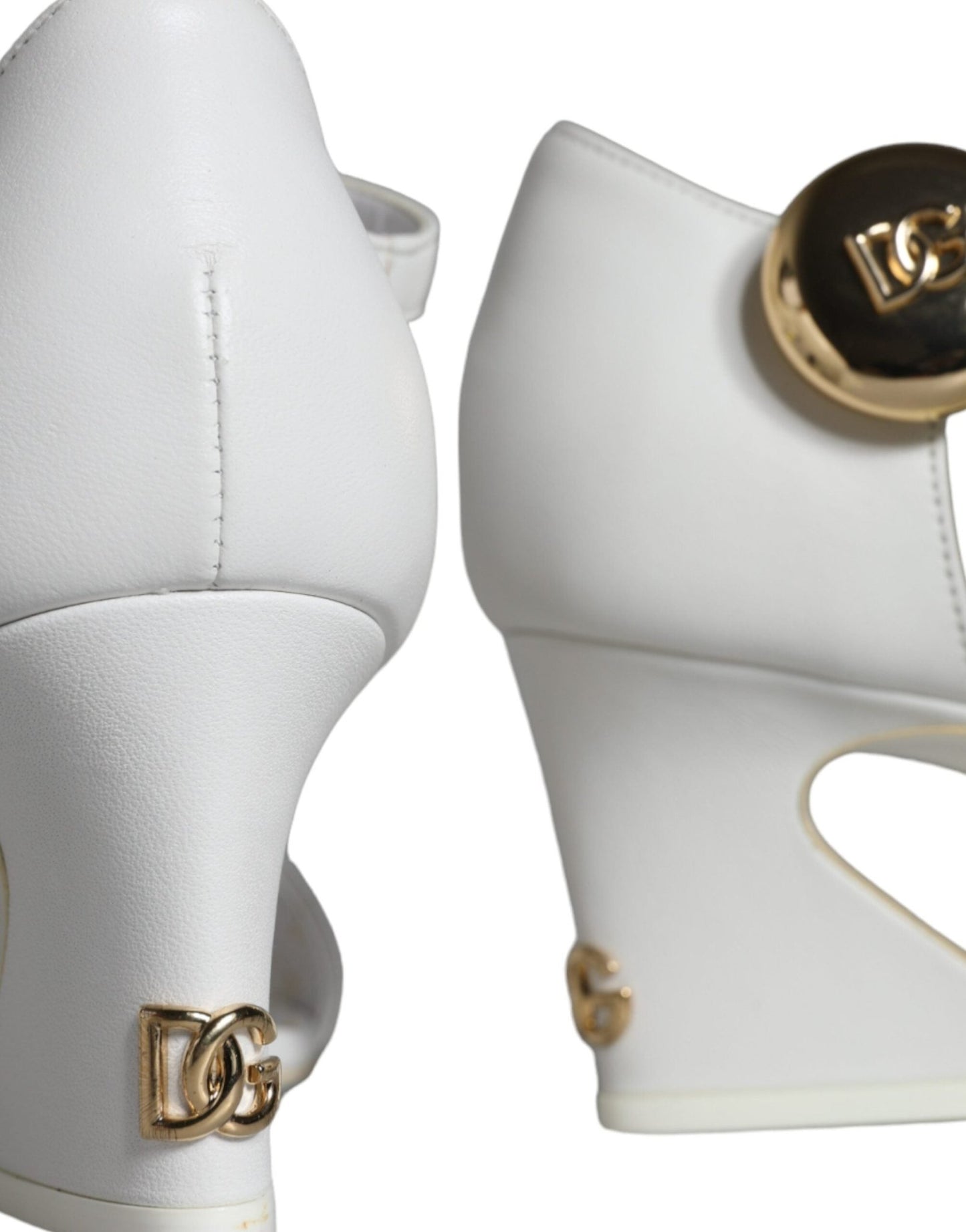 Dolce & Gabbana White Leather Heels Keira Sandals Shoes - SMARTMARTNZ