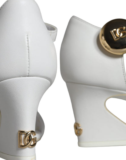 Dolce & Gabbana White Leather Heels Keira Sandals Shoes - SMARTMARTNZ