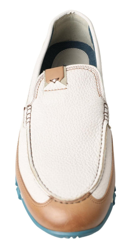 Dolce & Gabbana White Leather Loafers Moccasins Shoes - SMARTMARTNZ