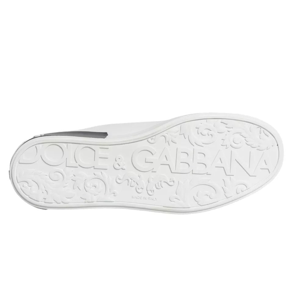Dolce & Gabbana White Leather Logo Portofino Sneaker Shoes - SMARTMARTNZ
