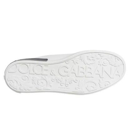 Dolce & Gabbana White Leather Logo Portofino Sneaker Shoes - SMARTMARTNZ