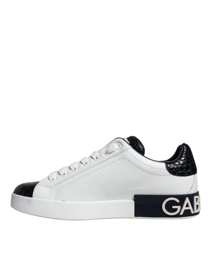 Dolce & Gabbana White Leather Logo Portofino Sneaker Shoes - SMARTMARTNZ