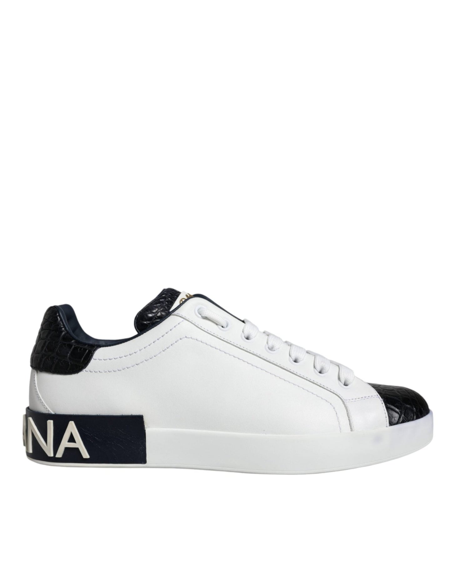 Dolce & Gabbana White Leather Logo Portofino Sneaker Shoes - SMARTMARTNZ
