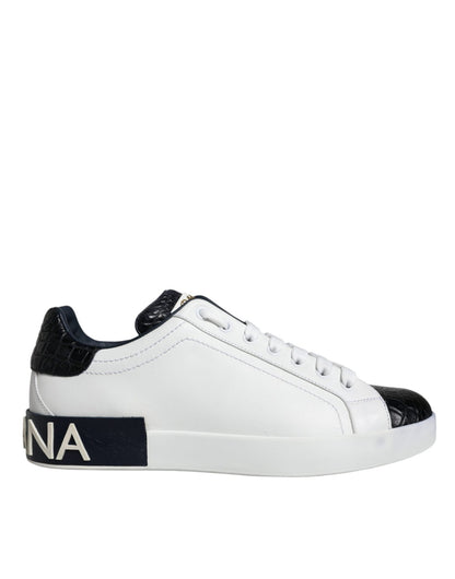 Dolce & Gabbana White Leather Logo Portofino Sneaker Shoes - SMARTMARTNZ