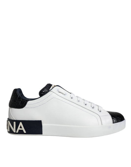 Dolce & Gabbana White Leather Logo Portofino Sneaker Shoes - SMARTMARTNZ
