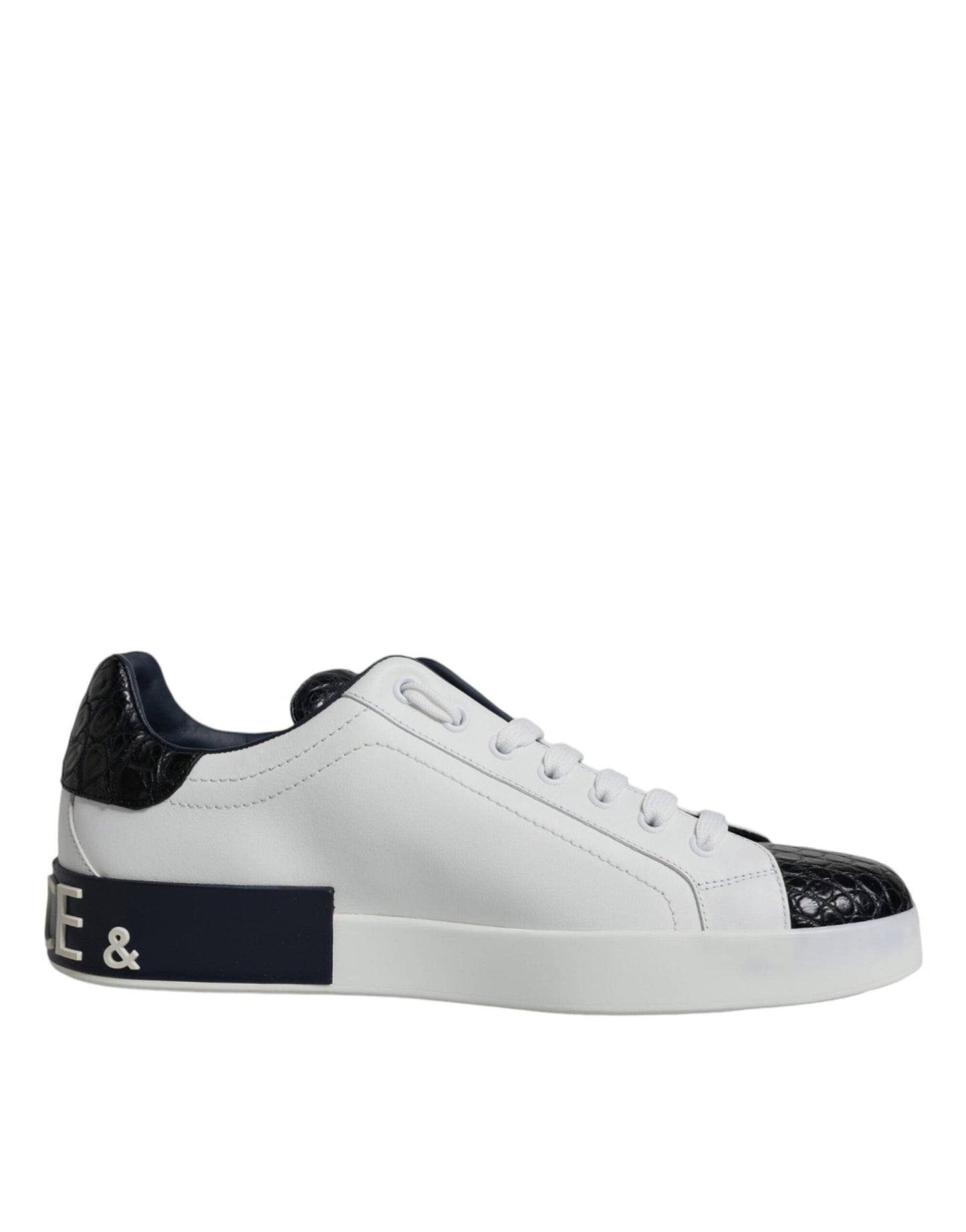 Dolce & Gabbana White Leather Logo Portofino Sneaker Shoes - SMARTMARTNZ