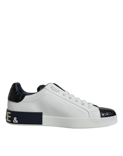 Dolce & Gabbana White Leather Logo Portofino Sneaker Shoes - SMARTMARTNZ