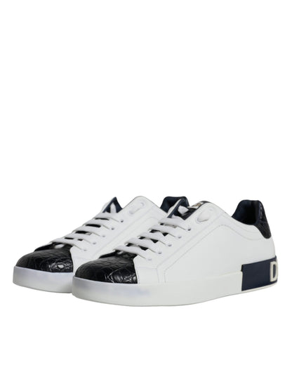 Dolce & Gabbana White Leather Logo Portofino Sneaker Shoes - SMARTMARTNZ