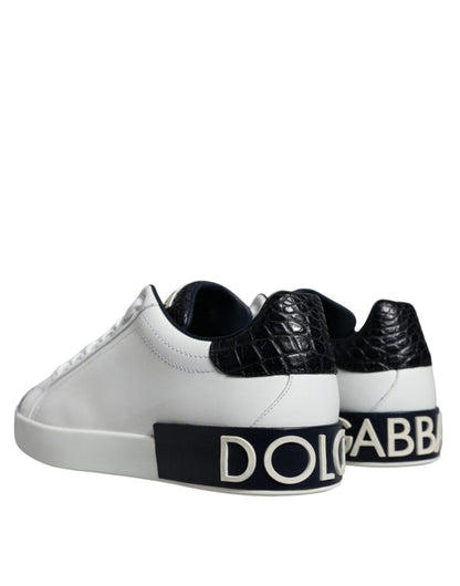 Dolce & Gabbana White Leather Logo Portofino Sneaker Shoes - SMARTMARTNZ