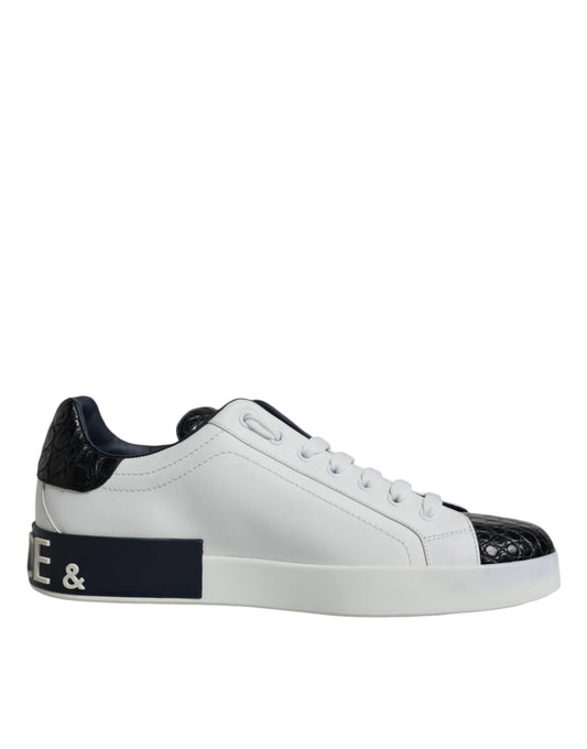 Dolce & Gabbana White Leather Logo Portofino Sneaker Shoes - SMARTMARTNZ