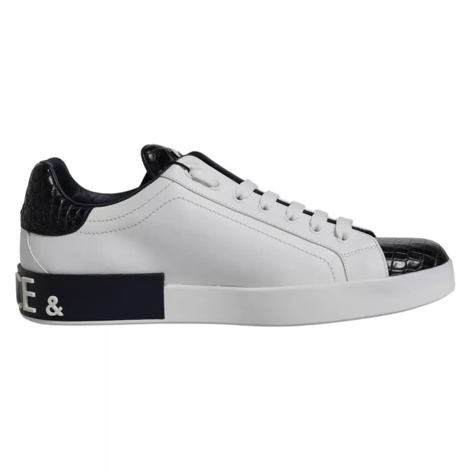 Dolce & Gabbana White Leather Logo Portofino Sneaker Shoes - SMARTMARTNZ