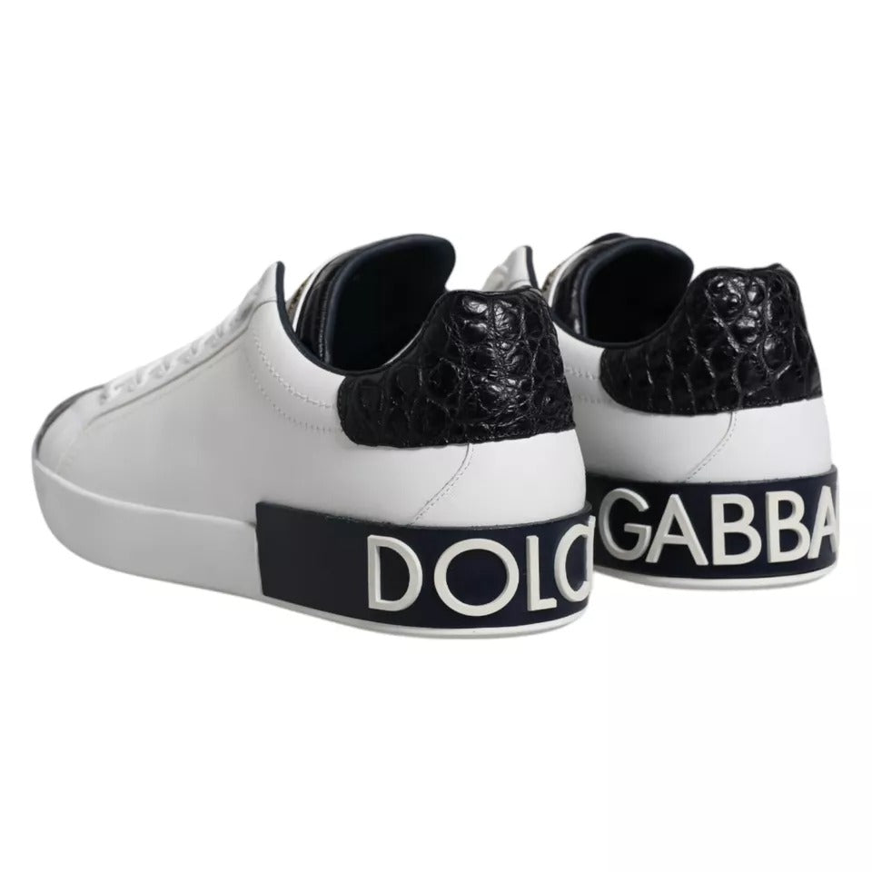 Dolce & Gabbana White Leather Logo Portofino Sneaker Shoes - SMARTMARTNZ
