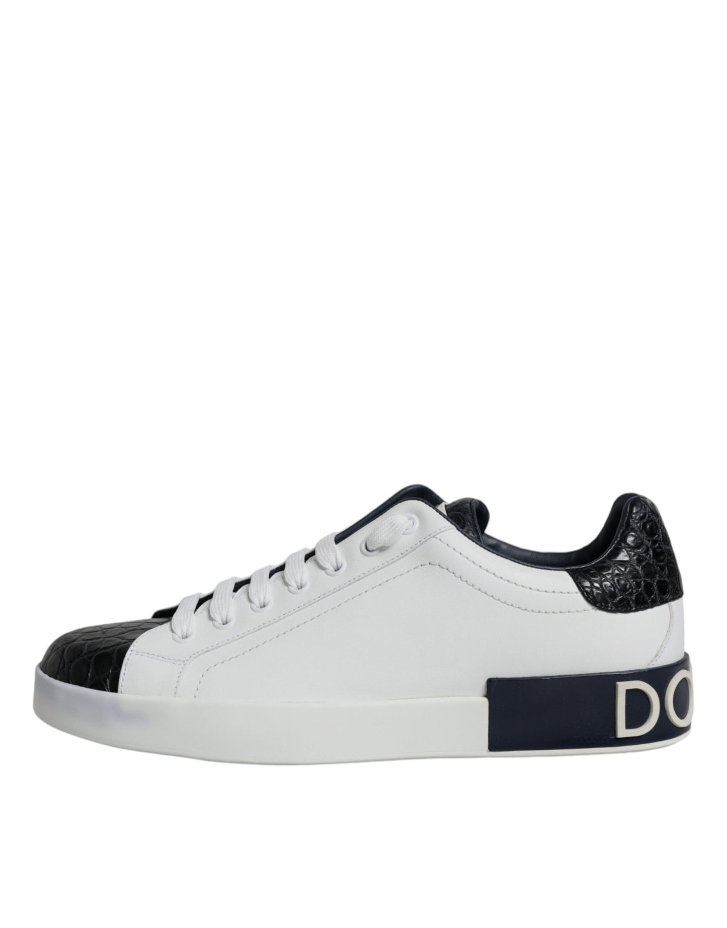 Dolce & Gabbana White Leather Logo Portofino Sneaker Shoes - SMARTMARTNZ