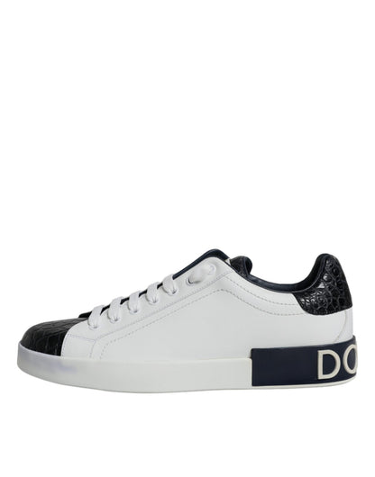 Dolce & Gabbana White Leather Logo Portofino Sneaker Shoes - SMARTMARTNZ