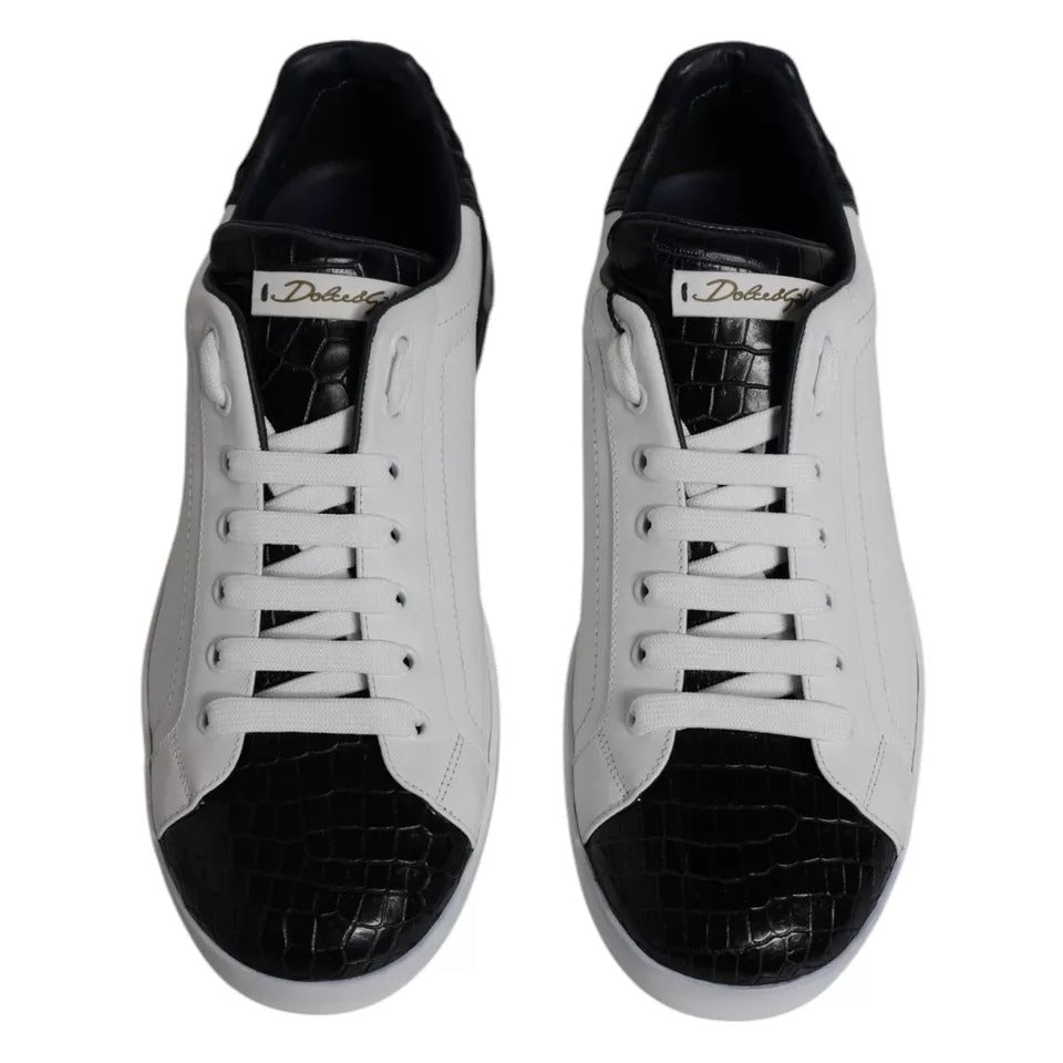 Dolce & Gabbana White Leather Logo Portofino Sneaker Shoes - SMARTMARTNZ