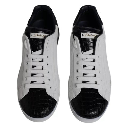 Dolce & Gabbana White Leather Logo Portofino Sneaker Shoes - SMARTMARTNZ
