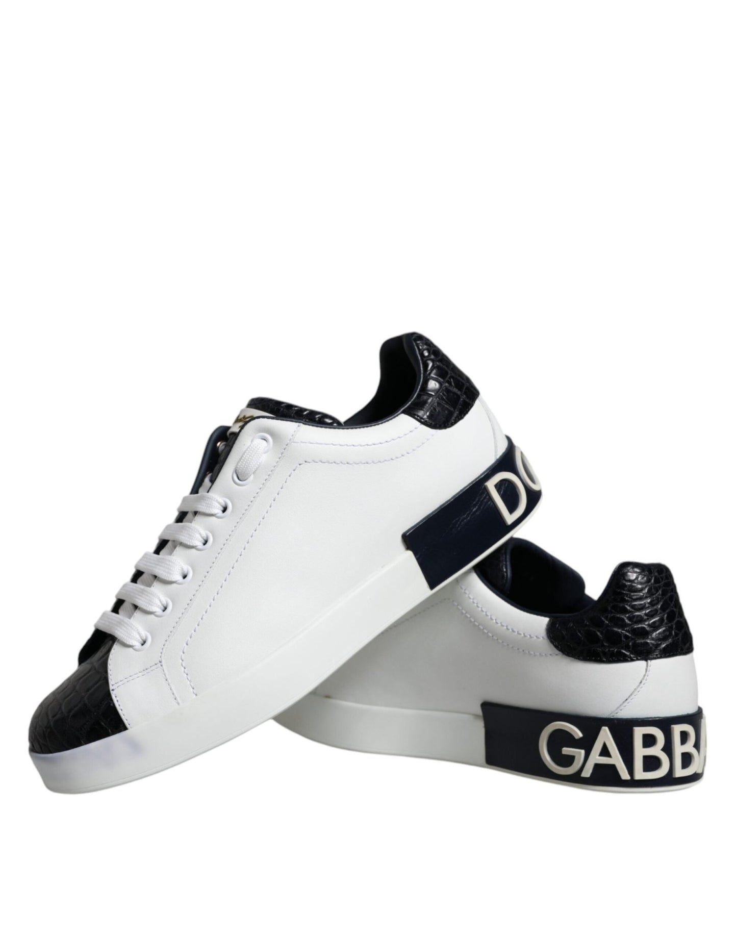 Dolce & Gabbana White Leather Logo Portofino Sneaker Shoes - SMARTMARTNZ