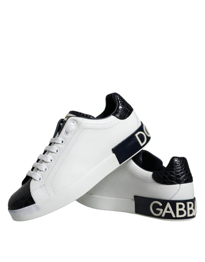 Dolce & Gabbana White Leather Logo Portofino Sneaker Shoes - SMARTMARTNZ