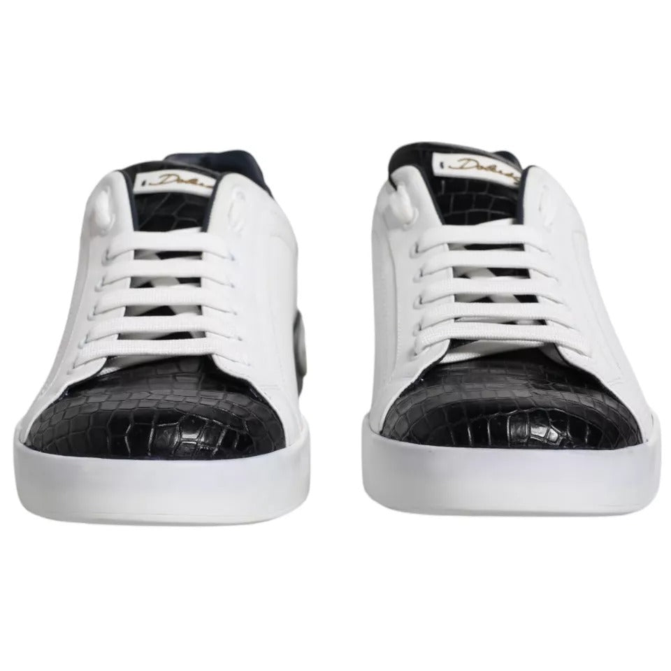 Dolce & Gabbana White Leather Logo Portofino Sneaker Shoes - SMARTMARTNZ