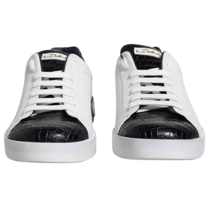 Dolce & Gabbana White Leather Logo Portofino Sneaker Shoes - SMARTMARTNZ