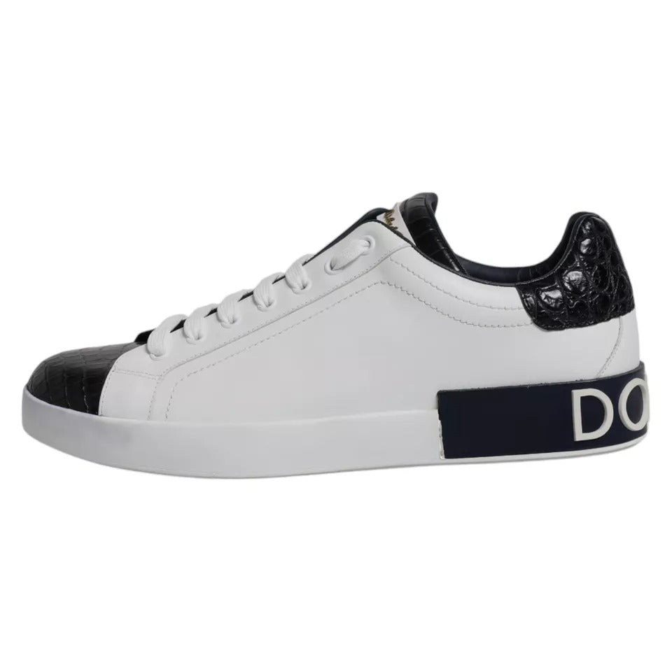 Dolce & Gabbana White Leather Logo Portofino Sneaker Shoes - SMARTMARTNZ