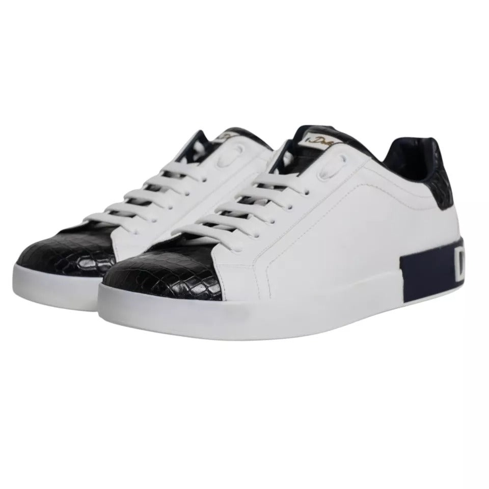 Dolce & Gabbana White Leather Logo Portofino Sneaker Shoes - SMARTMARTNZ