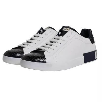 Dolce & Gabbana White Leather Logo Portofino Sneaker Shoes - SMARTMARTNZ