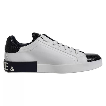 Dolce & Gabbana White Leather Logo Portofino Sneaker Shoes - SMARTMARTNZ