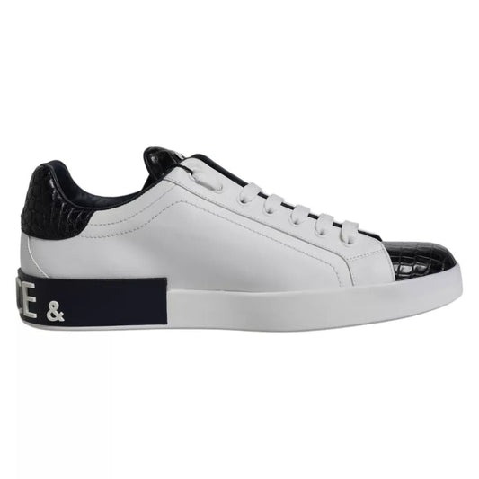 Dolce & Gabbana White Leather Logo Portofino Sneaker Shoes - SMARTMARTNZ