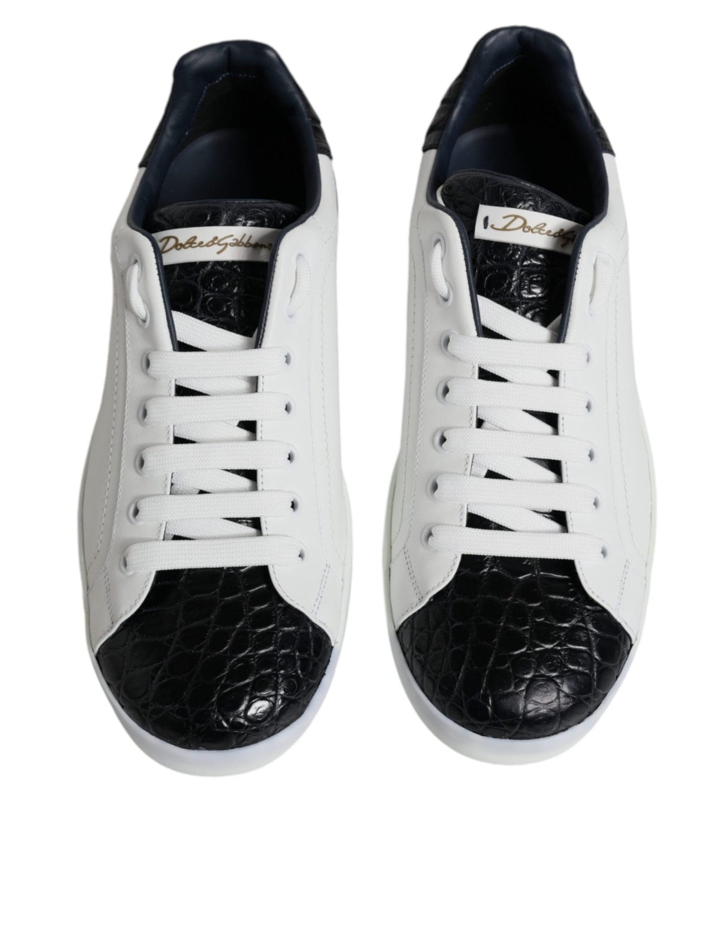 Dolce & Gabbana White Leather Logo Portofino Sneaker Shoes - SMARTMARTNZ