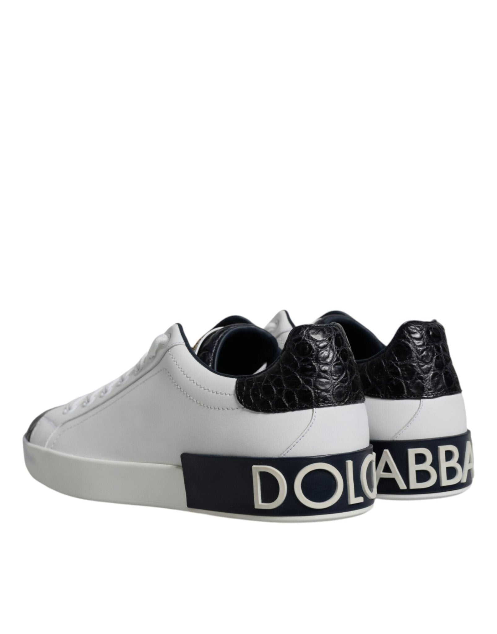 Dolce & Gabbana White Leather Logo Portofino Sneaker Shoes - SMARTMARTNZ