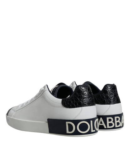 Dolce & Gabbana White Leather Logo Portofino Sneaker Shoes - SMARTMARTNZ
