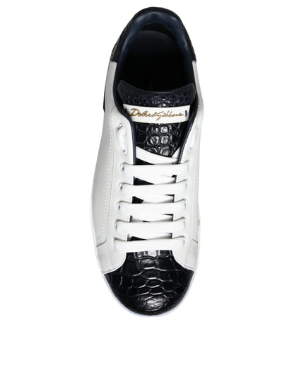 Dolce & Gabbana White Leather Logo Portofino Sneaker Shoes - SMARTMARTNZ