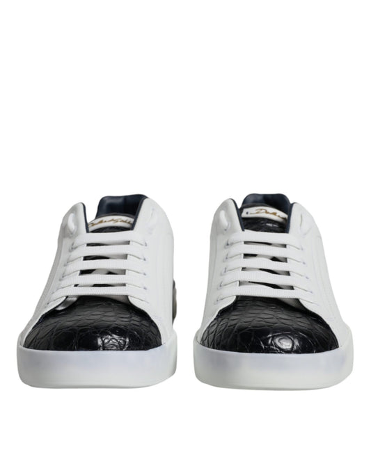 Dolce & Gabbana White Leather Logo Portofino Sneaker Shoes - SMARTMARTNZ