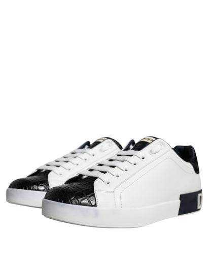 Dolce & Gabbana White Leather Logo Portofino Sneaker Shoes - SMARTMARTNZ