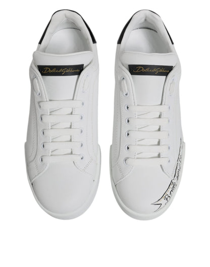 Dolce & Gabbana White Leather Low Top Lace Up Sneakers Shoes - SMARTMARTNZ