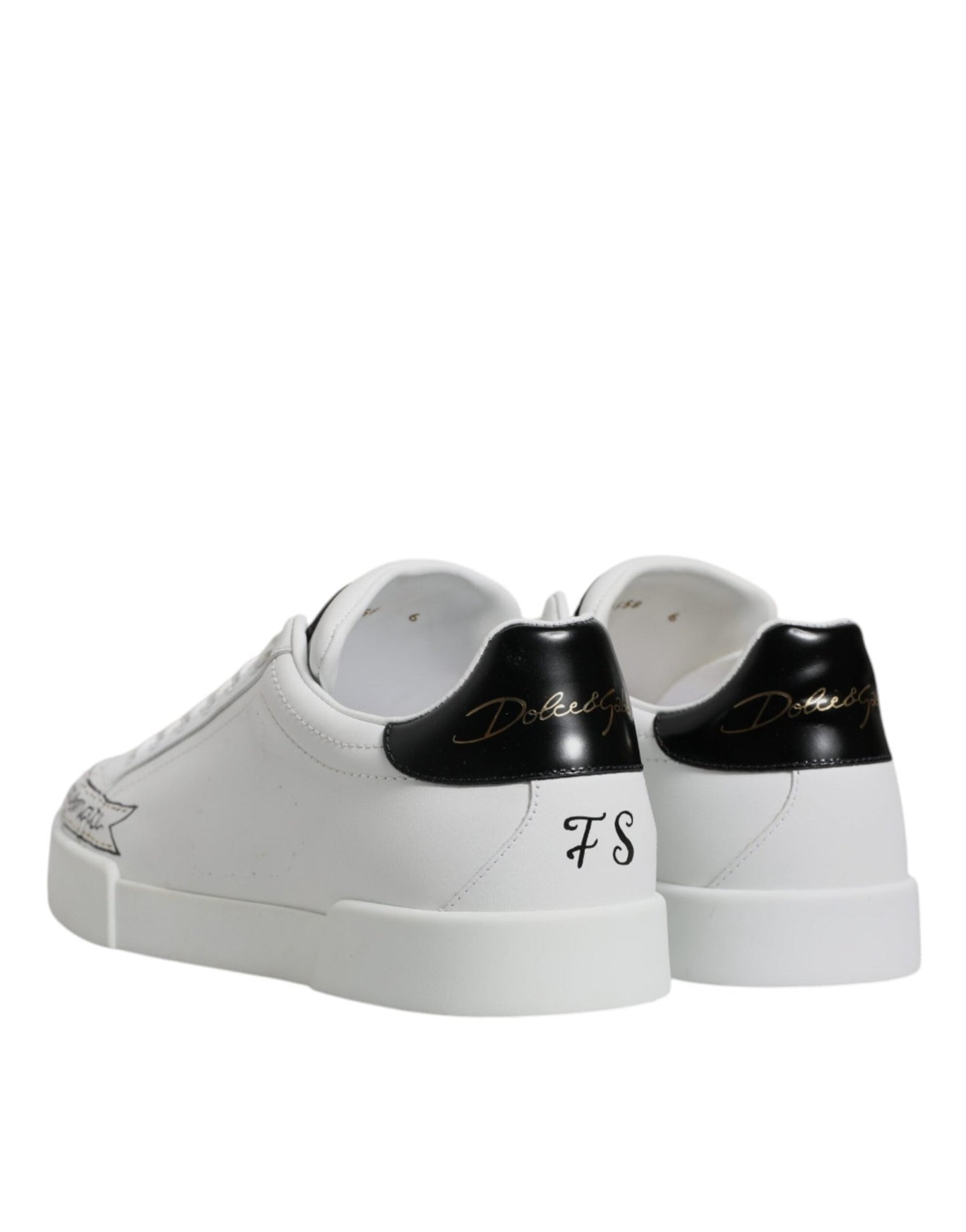 Dolce & Gabbana White Leather Low Top Lace Up Sneakers Shoes - SMARTMARTNZ