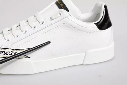 Dolce & Gabbana White Leather Low Top Lace Up Sneakers Shoes - SMARTMARTNZ