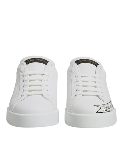 Dolce & Gabbana White Leather Low Top Lace Up Sneakers Shoes - SMARTMARTNZ