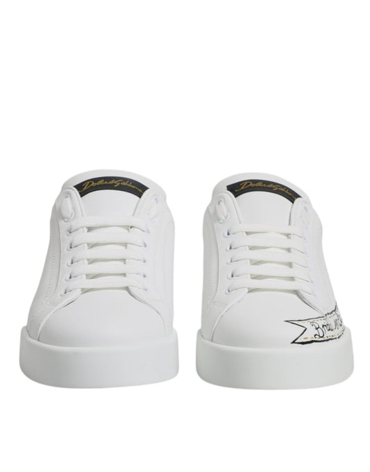 Dolce & Gabbana White Leather Low Top Lace Up Sneakers Shoes - SMARTMARTNZ