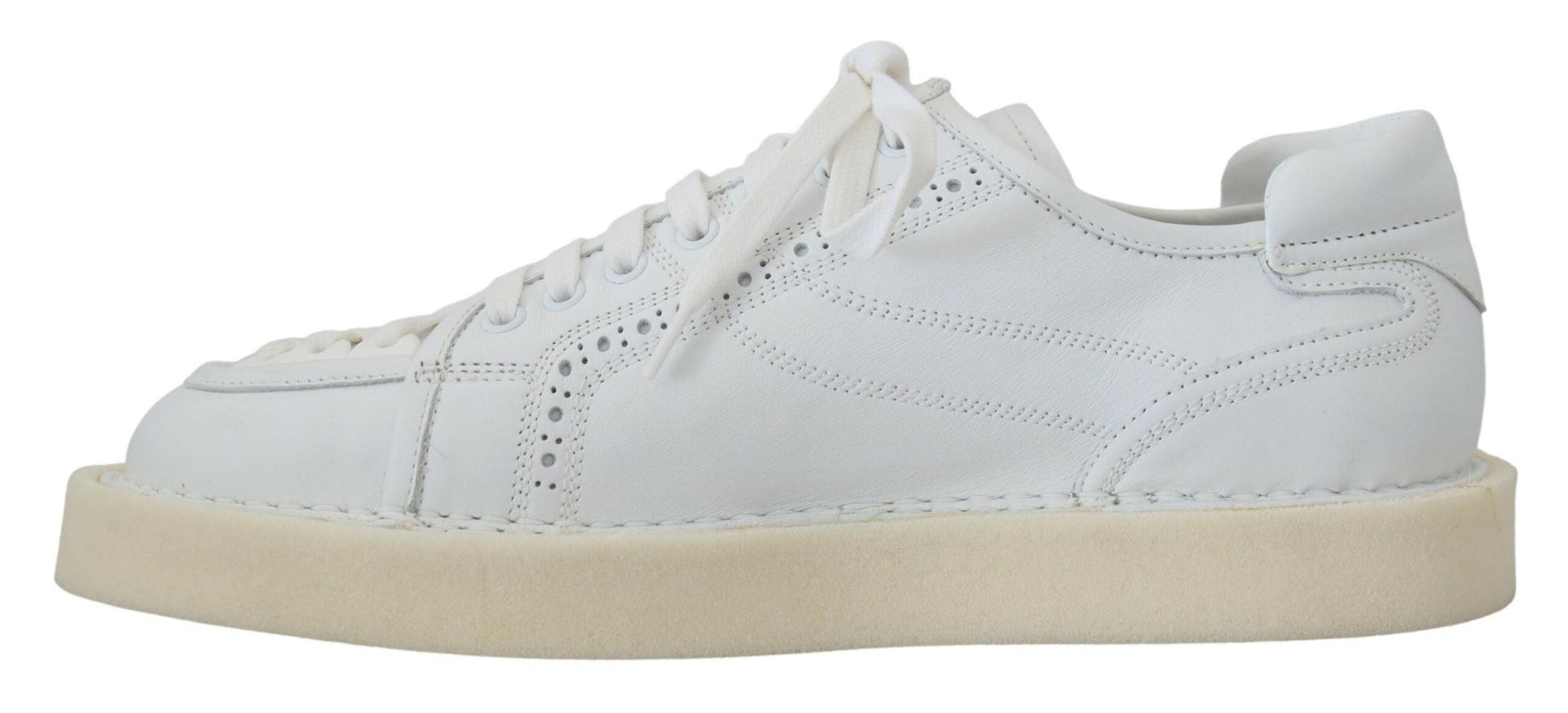 Dolce & Gabbana White Leather Low Top Oxford Sneakers Casual Shoes - SMARTMARTNZ