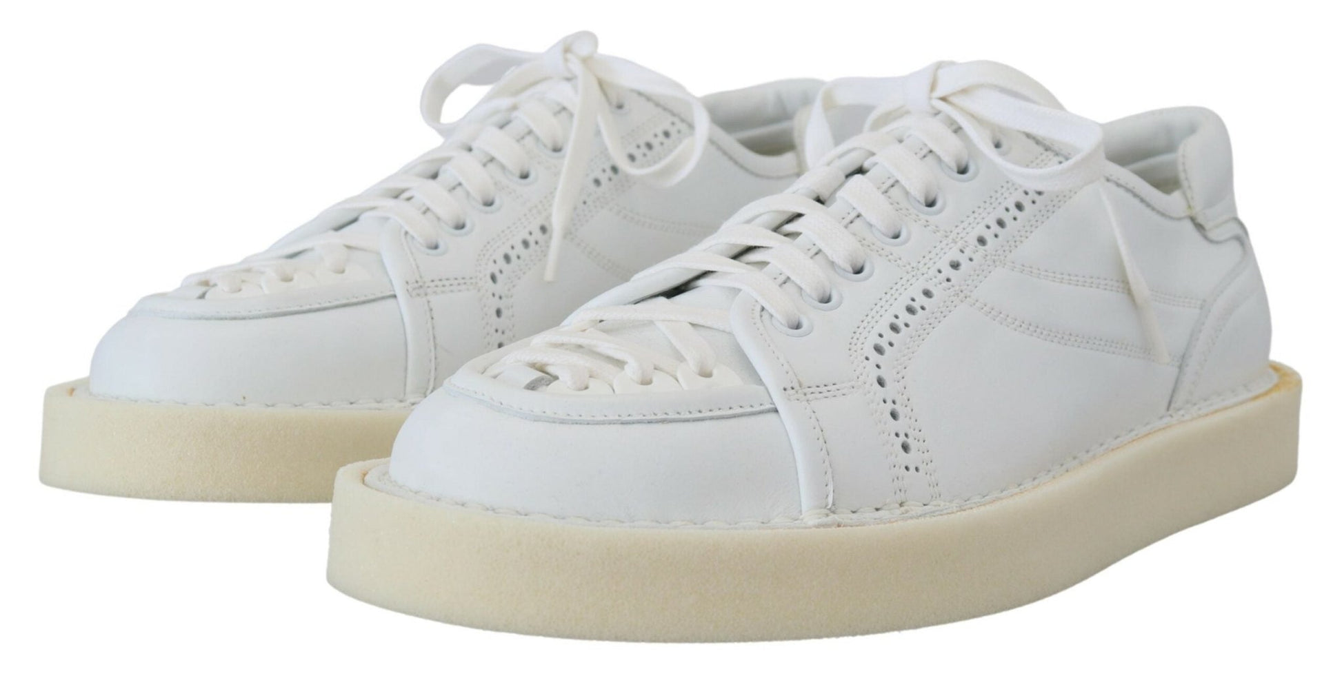 Dolce & Gabbana White Leather Low Top Oxford Sneakers Casual Shoes - SMARTMARTNZ