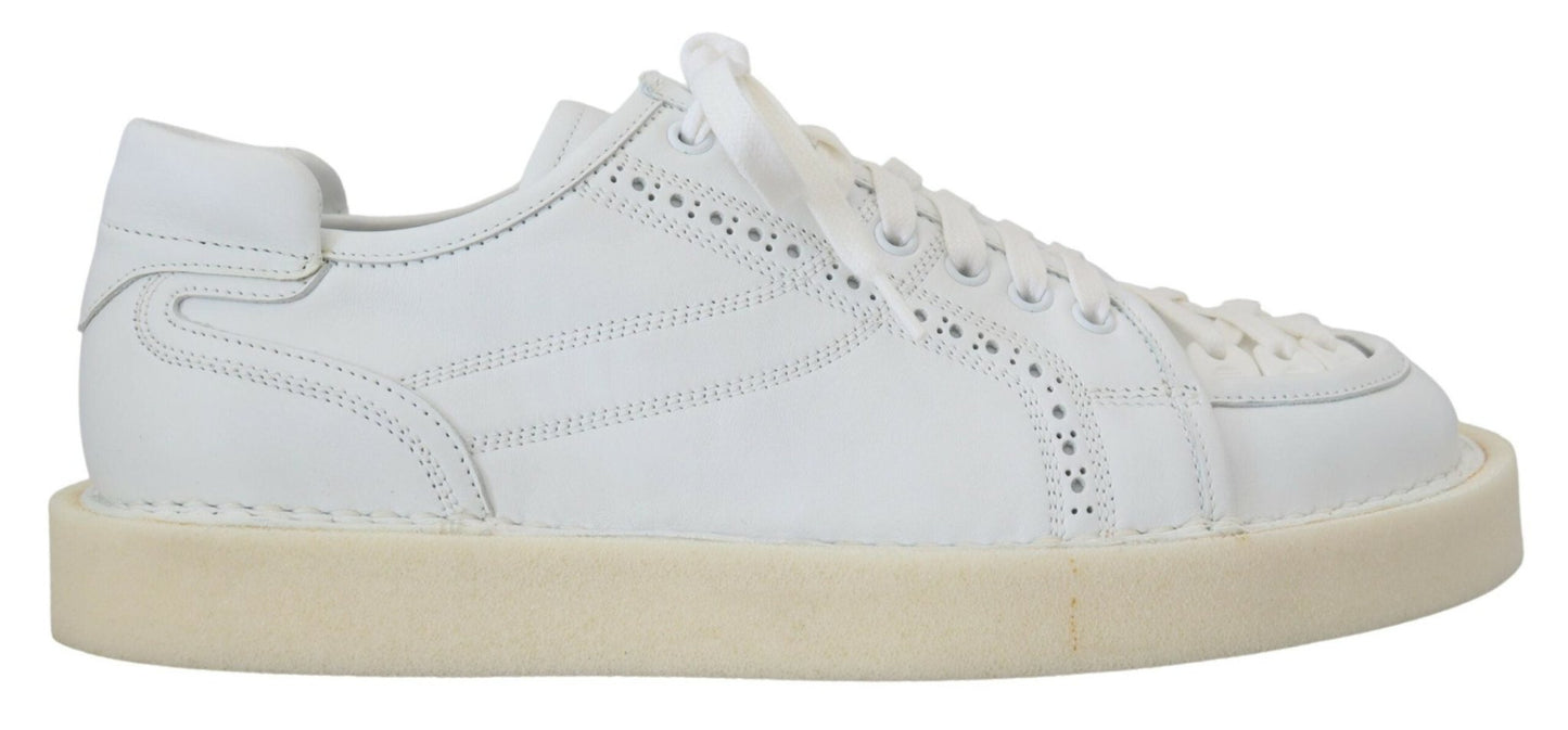 Dolce & Gabbana White Leather Low Top Oxford Sneakers Casual Shoes - SMARTMARTNZ