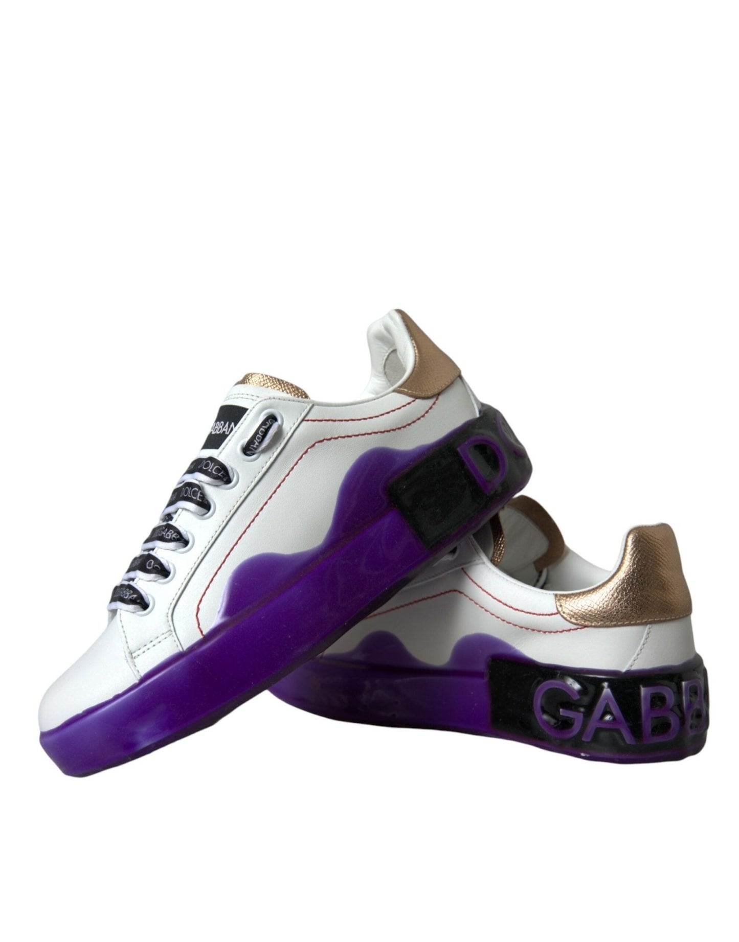 Dolce & Gabbana White Leather Portofino Low Top Sneakers Shoes - SMARTMARTNZ