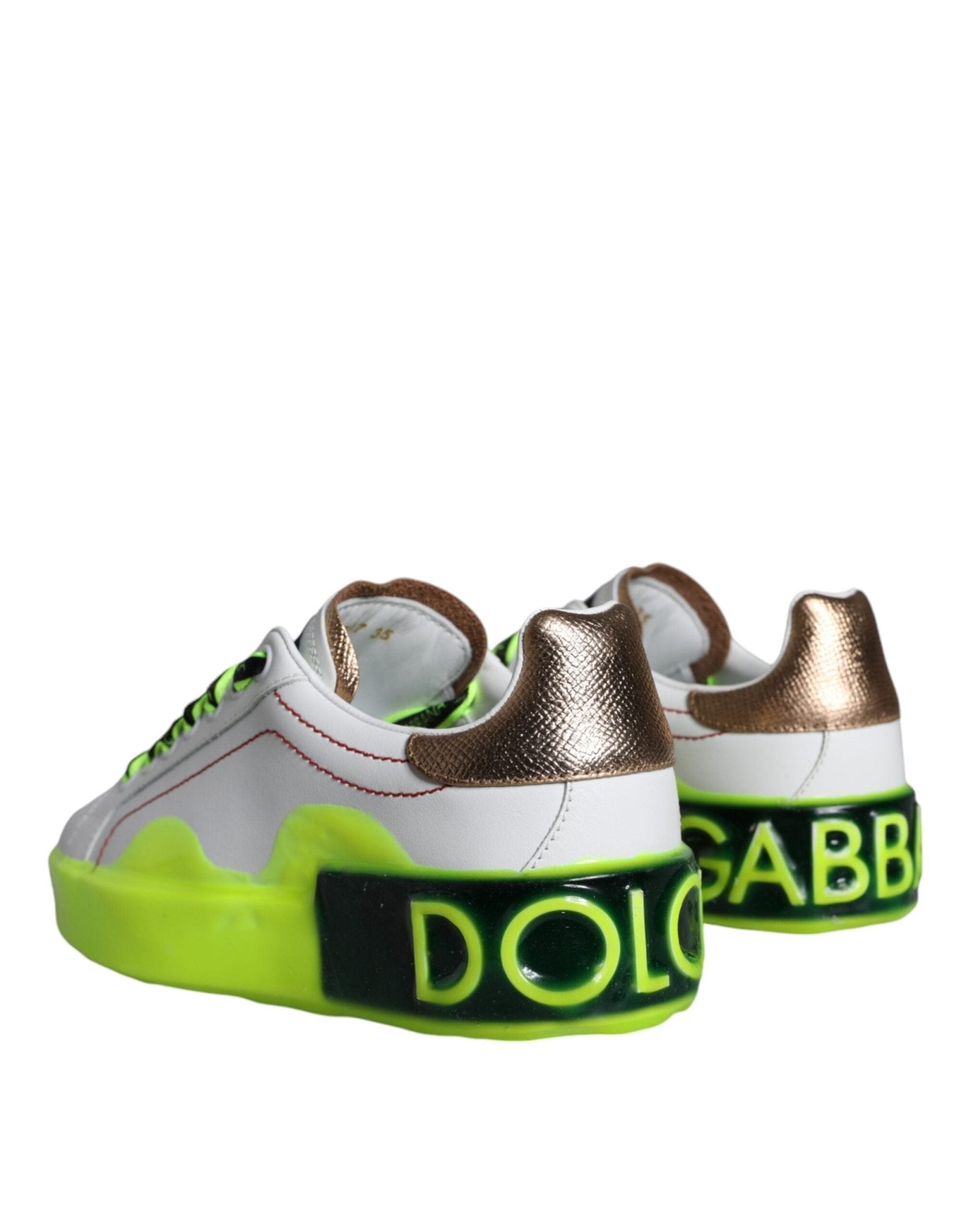 Dolce & Gabbana White Leather Portofino Low Top Sneakers Shoes - SMARTMARTNZ